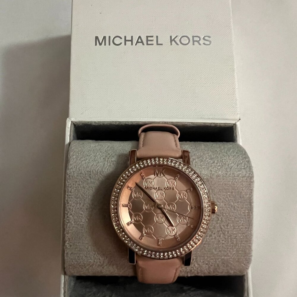Women's Corey Three-Hand Rose Gold Leather Watch 38mm #MK2987